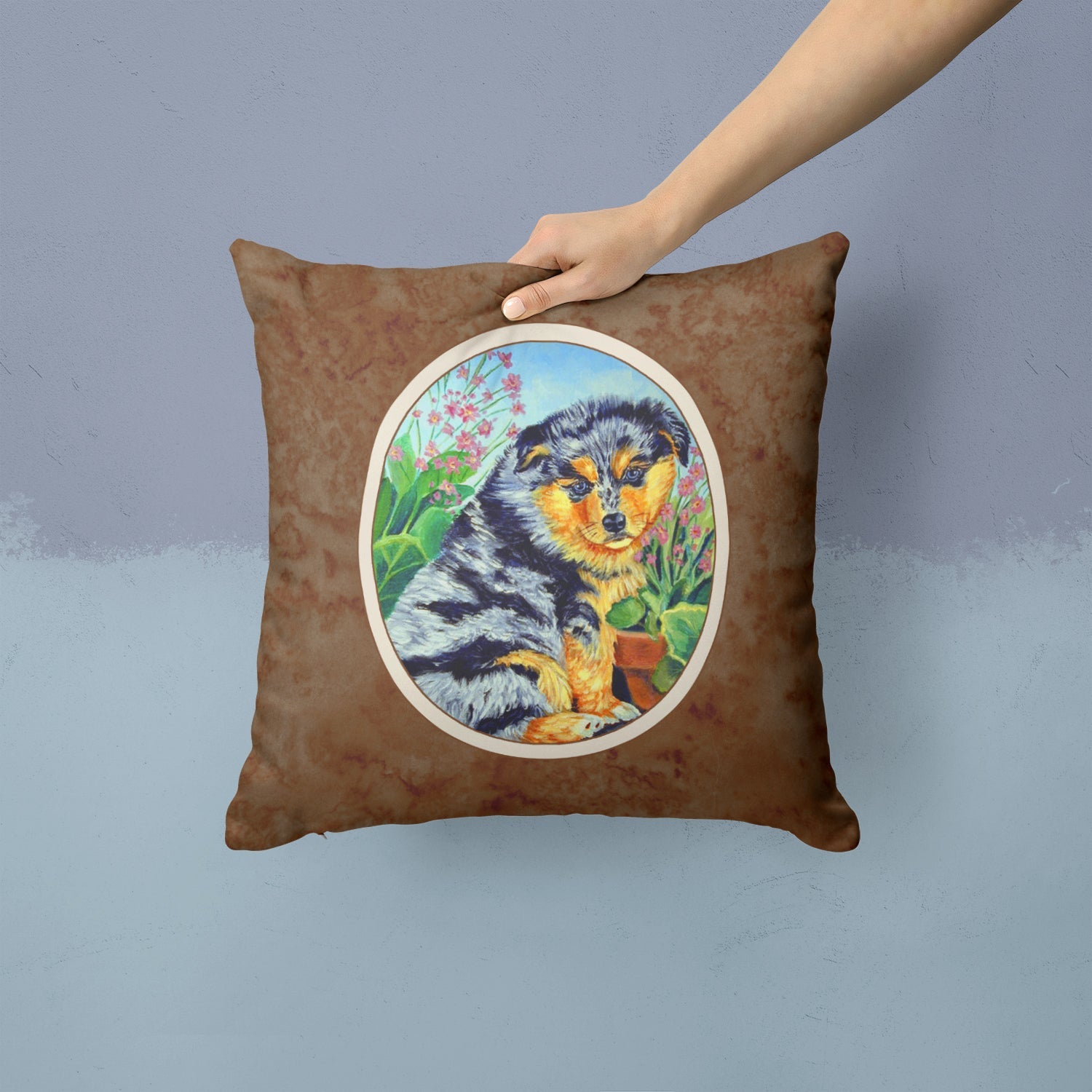 Australian Shepherd Puppy Decorative Throw Pillow 14x14 Indoor Outdoor Accent Cushion, Fabric Cover with Insert for Sofa, Bed, Porch & Living Room