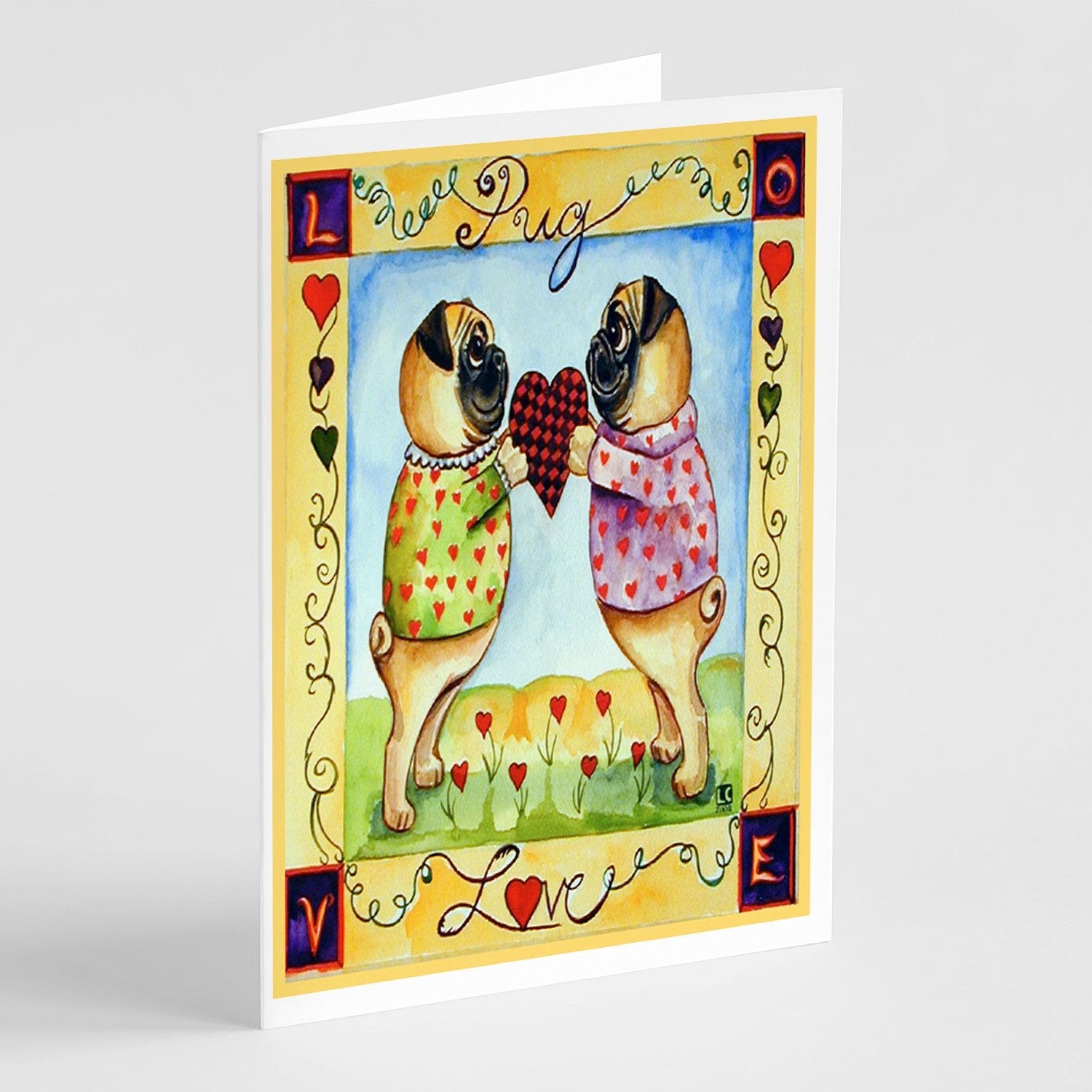 Pug LOVE Pug Love Valentine's Day Greeting Cards Pack of 8 Blank Cards with Envelopes Whimsical A7 Size 5x7