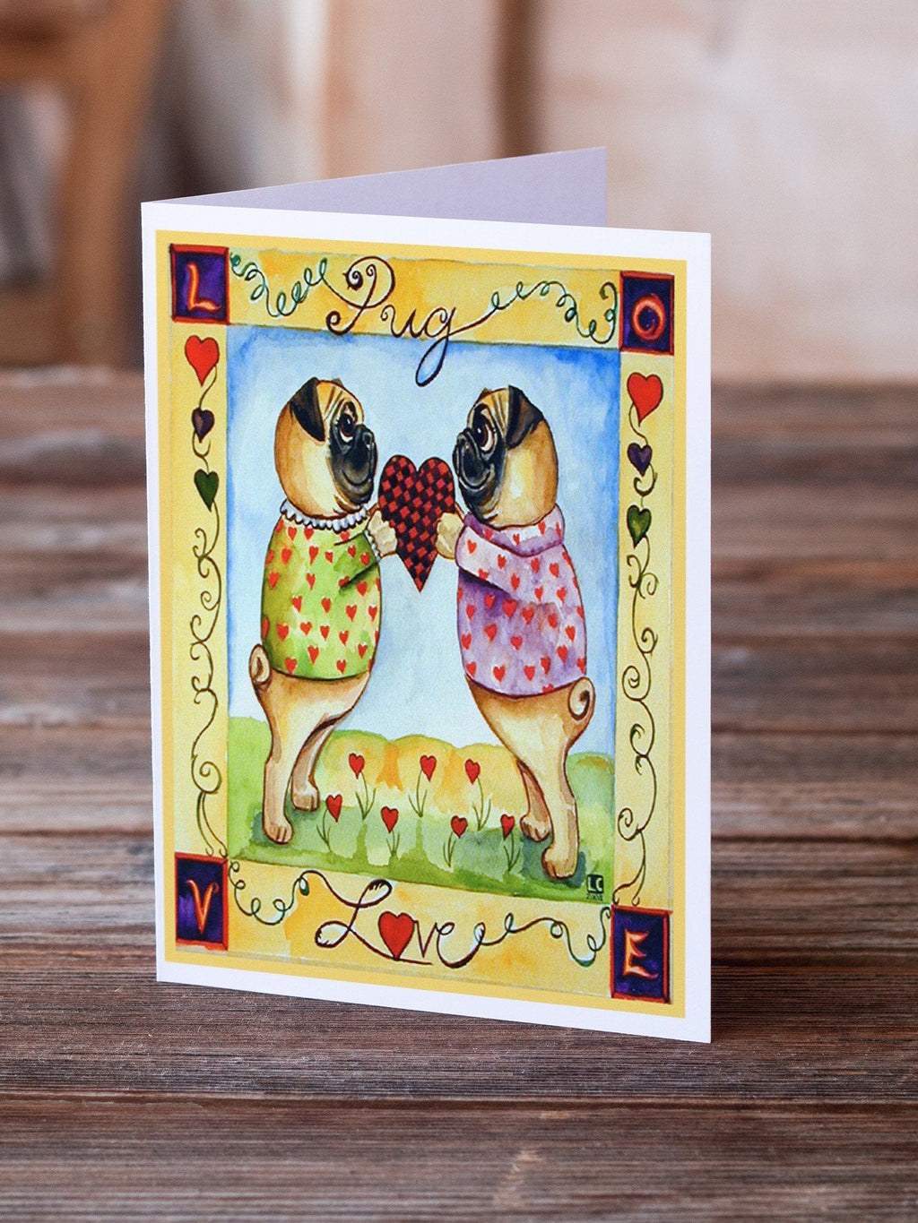 Pug LOVE Pug Love Valentine's Day Greeting Cards Pack of 8 Blank Cards with Envelopes Whimsical A7 Size 5x7
