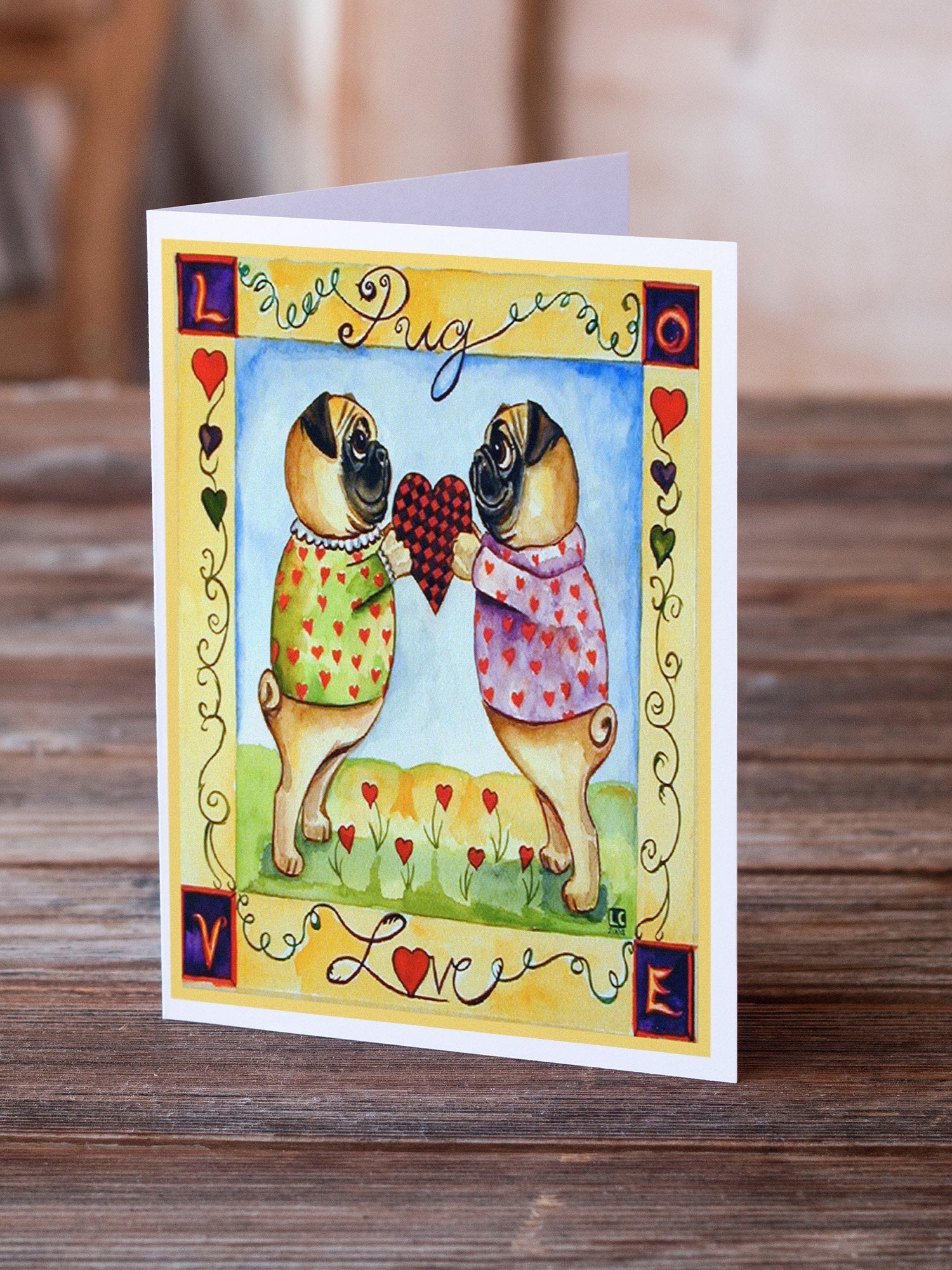 Pug LOVE Pug Love Valentine's Day Greeting Cards Pack of 8 Blank Cards with Envelopes Whimsical A7 Size 5x7