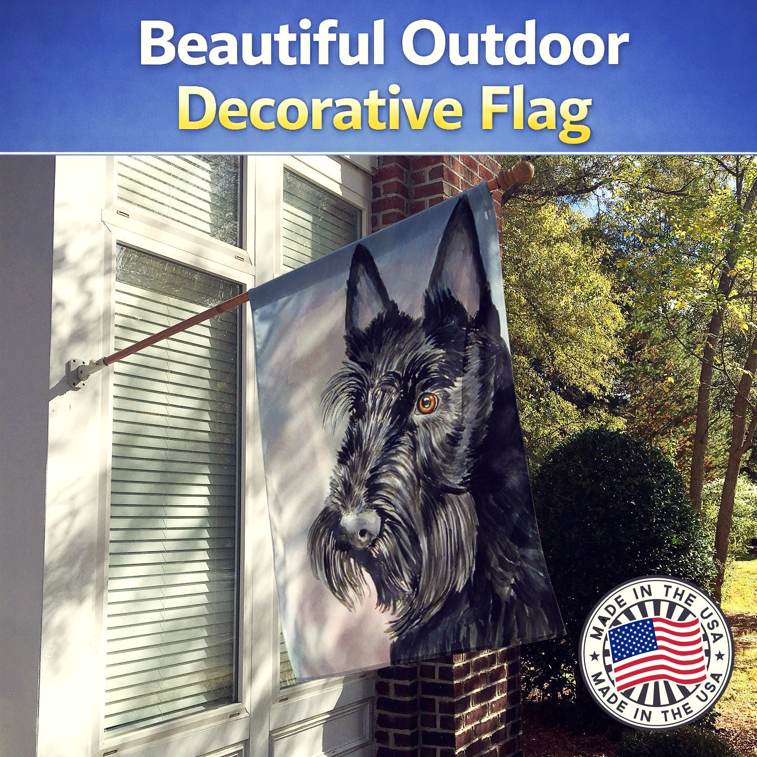 Scottish Terrier House Flag 28x40 Porch Sleeve Pole Decorative Outside Yard Banner Artwork Wall Hanging, Polyester