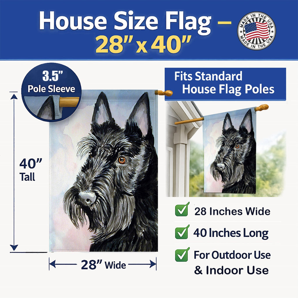 Scottish Terrier House Flag 28x40 Porch Sleeve Pole Decorative Outside Yard Banner Artwork Wall Hanging, Polyester