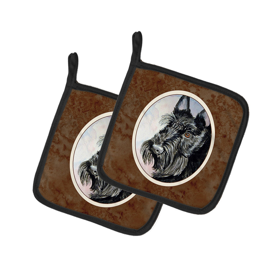 Scottish Terrier Pot Holder Set of 2 Heat Resistant Quilted Hot Pads 7.5 x 7.5 Inch, Insulated Kitchen Trivets for Cooking & Baking