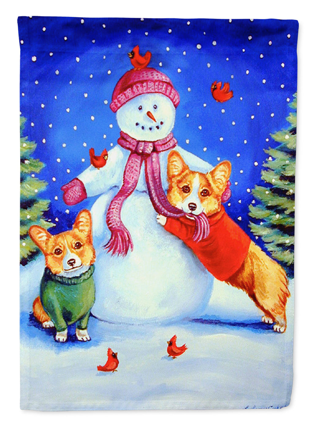 Snowman with Corgi House Flag 28x40 Porch Sleeve Pole Decorative Outside Yard Banner Artwork Wall Hanging, Polyester