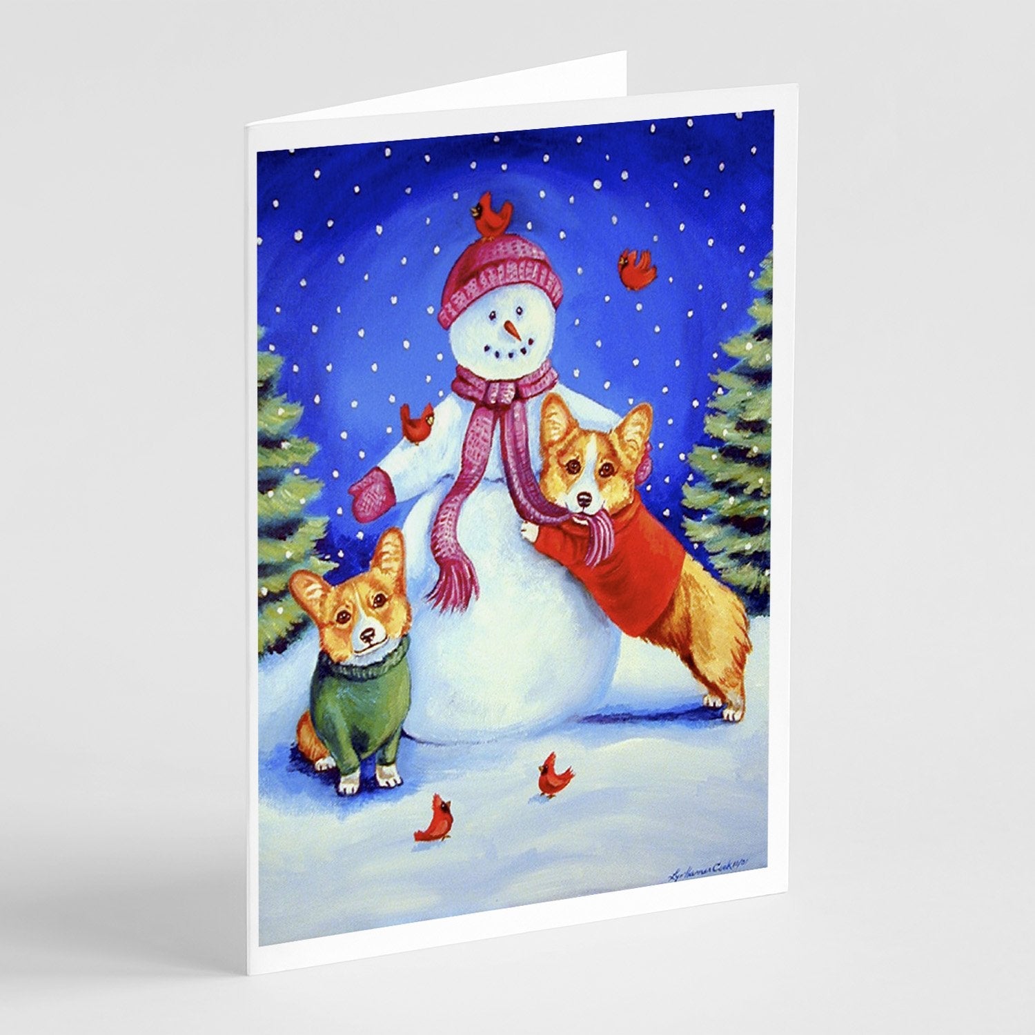 Snowman with Corgi Greeting Cards Pack of 8 Blank Cards with Envelopes Whimsical A7 Size 5x7