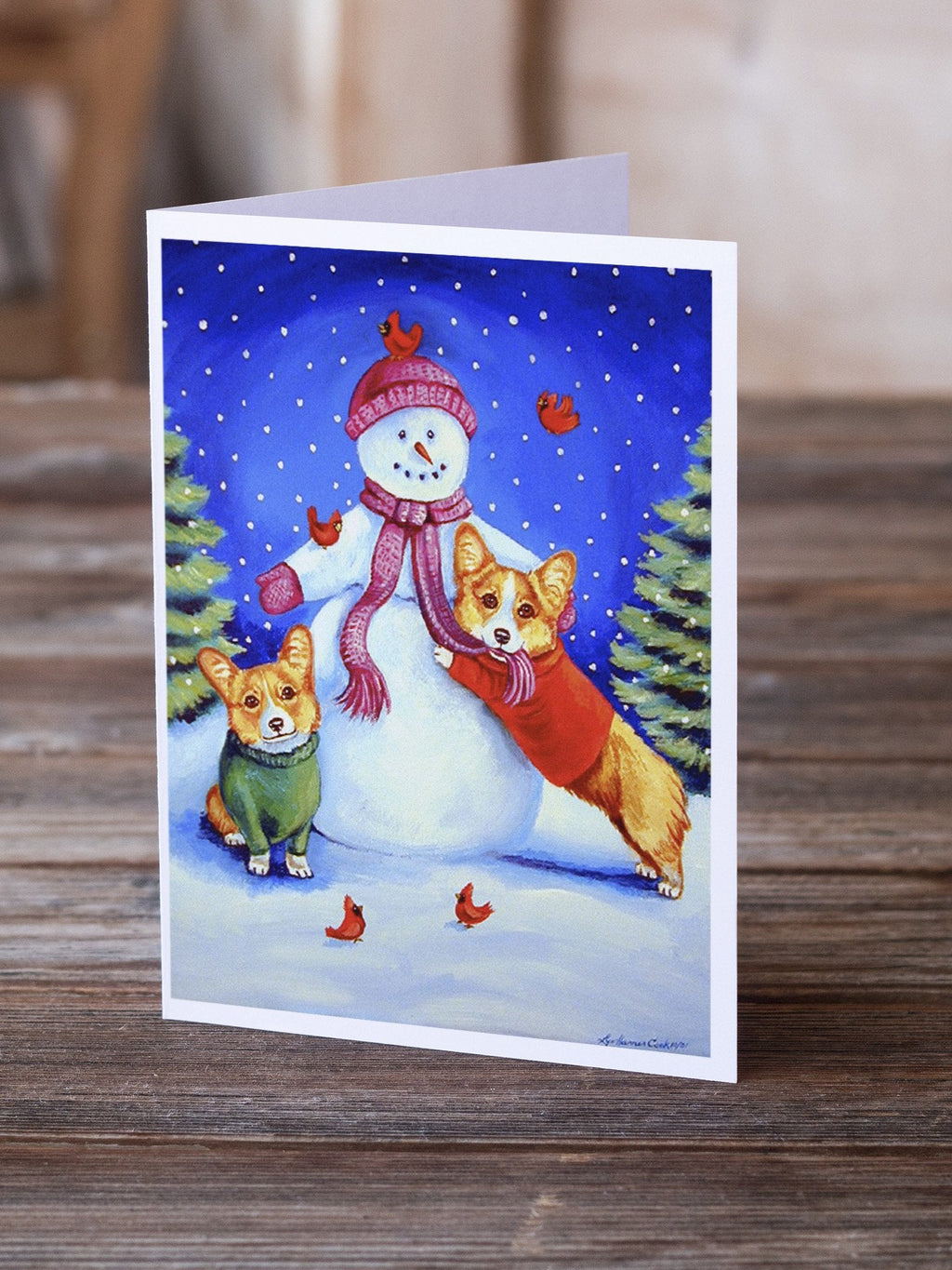 Snowman with Corgi Greeting Cards Pack of 8 Blank Cards with Envelopes Whimsical A7 Size 5x7