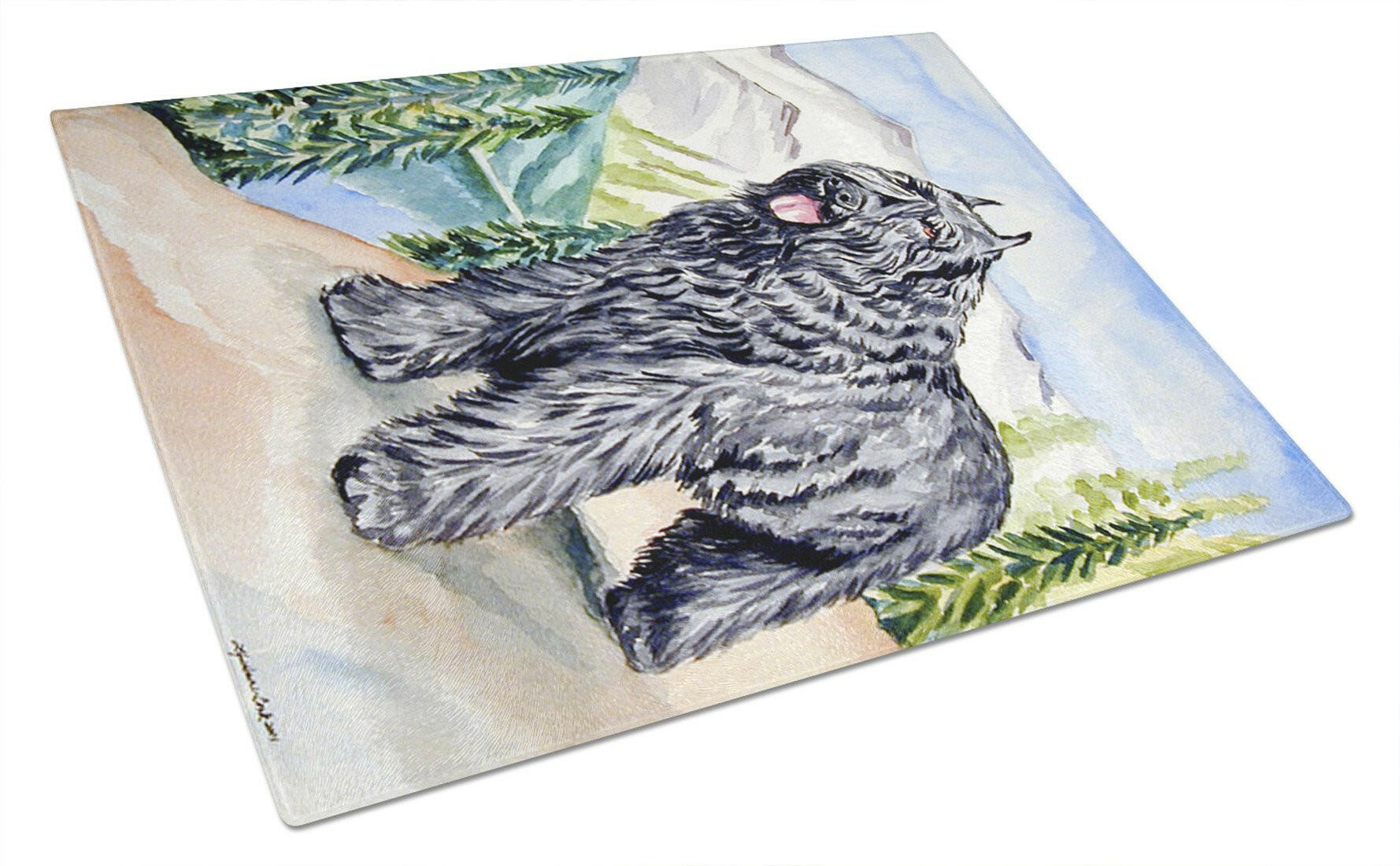 Bouvier des Flandres Cutting Board Tempered Glass Kitchen Cutting Surface, Heat Resistant Chopping, Non-Slip Feet, Food Prep & Serving