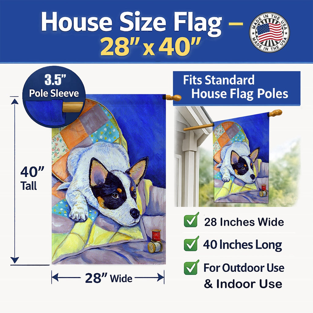 Australian Cattle Dog Sew Perfect House Flag 28x40 Porch Sleeve Pole Decorative Outside Yard Banner Artwork Wall Hanging, Polyester