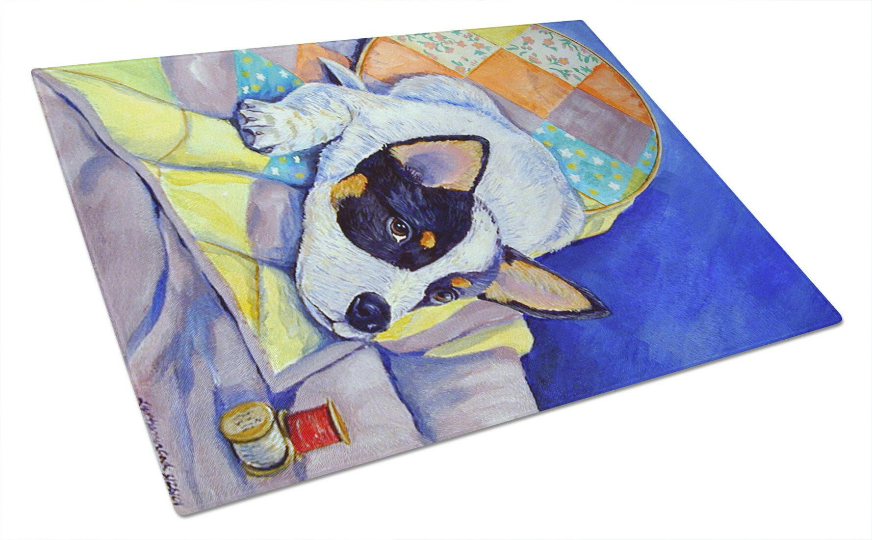 Australian Cattle Dog Sew Perfect Cutting Board Tempered Glass Kitchen Cutting Surface, Heat Resistant Chopping, Non-Slip Feet, Food Prep & Serving