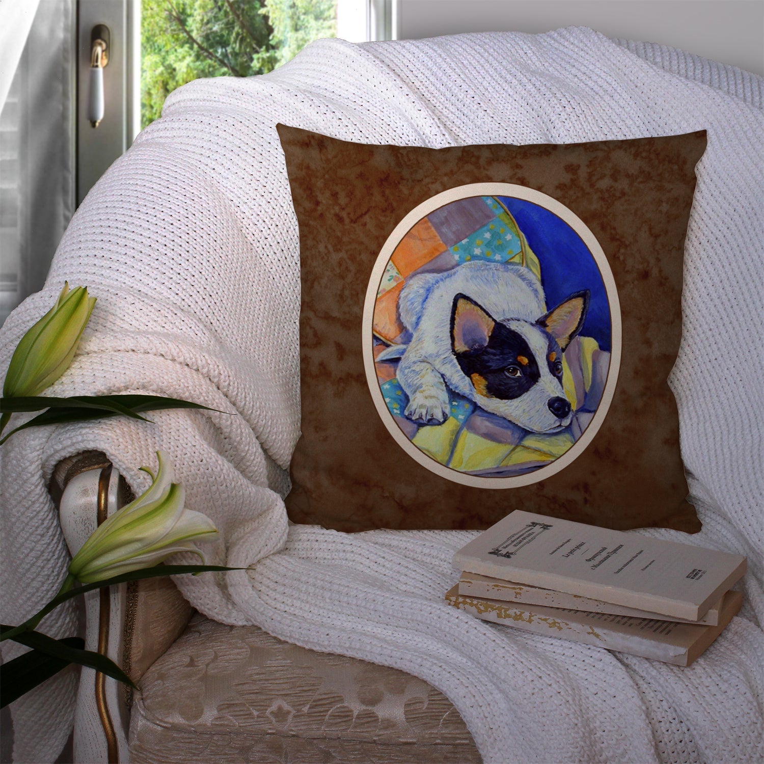 Australian Cattle Dog Sew Perfect Decorative Throw Pillow 14x14 Indoor Outdoor Accent Cushion, Fabric Cover with Insert for Sofa, Bed, Porch & Living Room