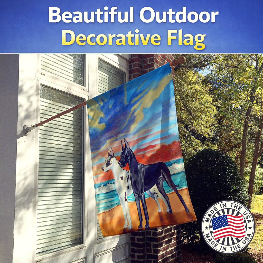At sunset Great Dane Harlequin and Black House Flag 28x40 Porch Sleeve Pole Decorative Outside Yard Banner Artwork Wall Hanging, Polyester