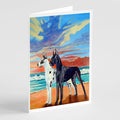 At sunset Great Dane Harlequin and Black Greeting Cards Pack of 8 Blank Cards with Envelopes Whimsical A7 Size 5x7
