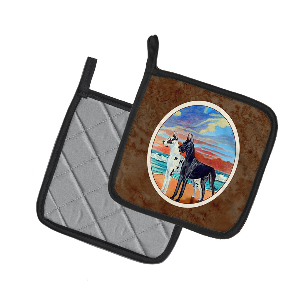 At sunset Great Dane Harlequin and Black Pot Holder Set of 2 Heat Resistant Quilted Hot Pads 7.5 x 7.5 Inch, Insulated Kitchen Trivets for Cooking & Baking