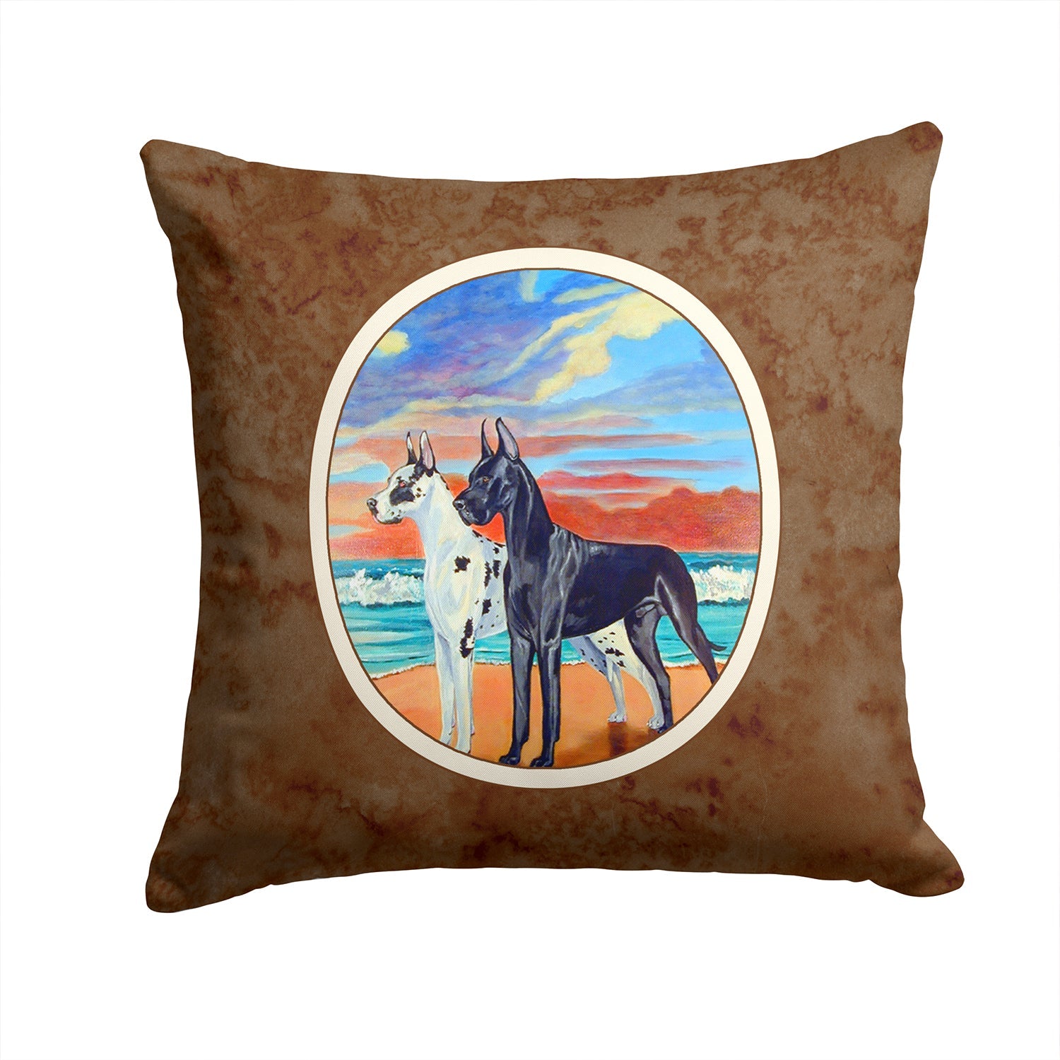 At sunset Great Dane Harlequin and Black Decorative Throw Pillow 14x14 Indoor Outdoor Accent Cushion, Fabric Cover with Insert for Sofa, Bed, Porch & Living Room