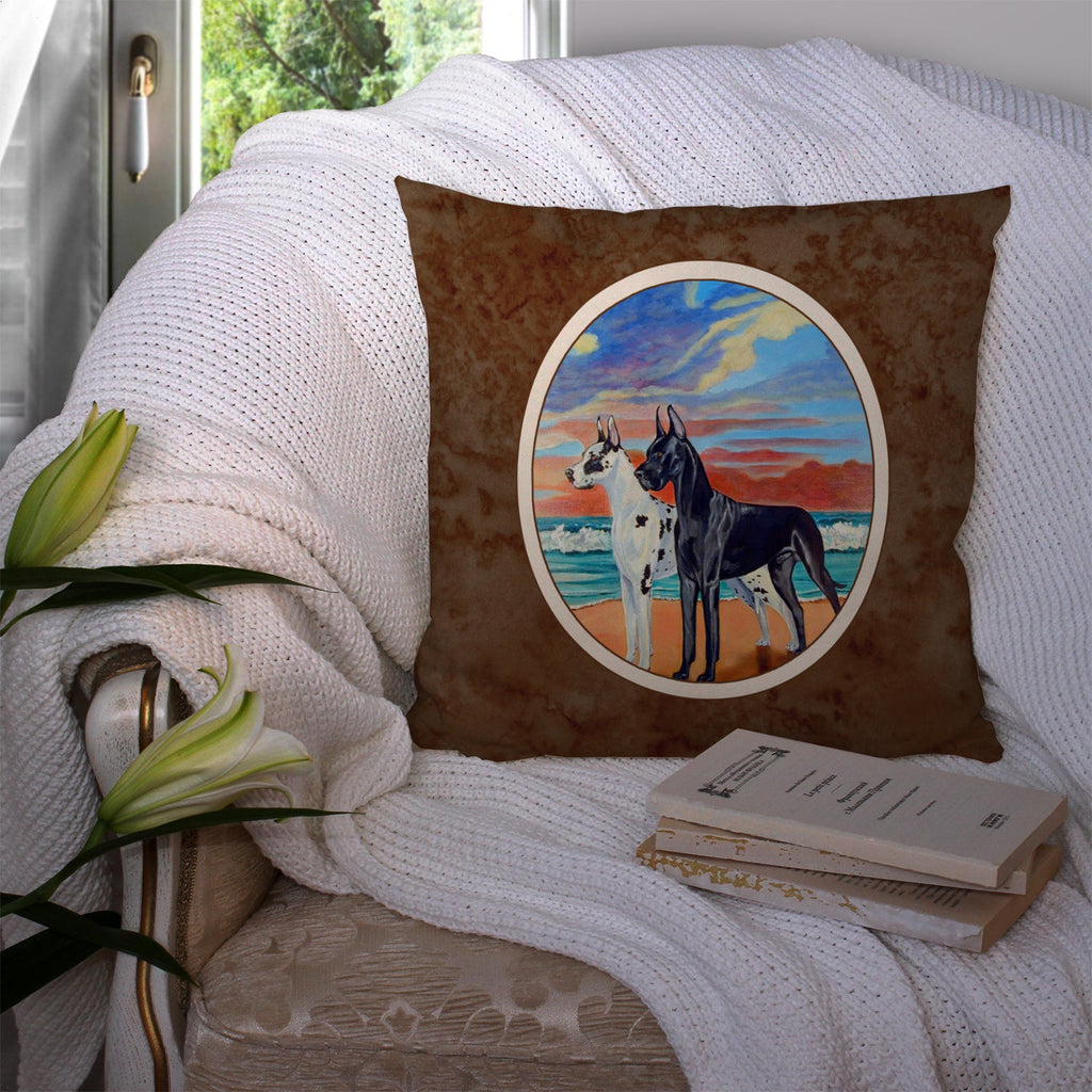 At sunset Great Dane Harlequin and Black Decorative Throw Pillow 14x14 Indoor Outdoor Accent Cushion, Fabric Cover with Insert for Sofa, Bed, Porch & Living Room