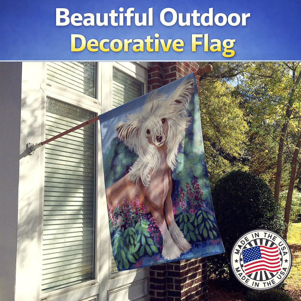 Chinese Crested House Flag 28x40 Porch Sleeve Pole Decorative Outside Yard Banner Artwork Wall Hanging, Polyester