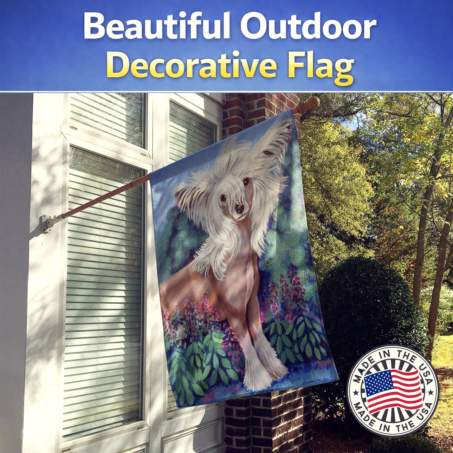 Chinese Crested House Flag 28x40 Porch Sleeve Pole Decorative Outside Yard Banner Artwork Wall Hanging, Polyester