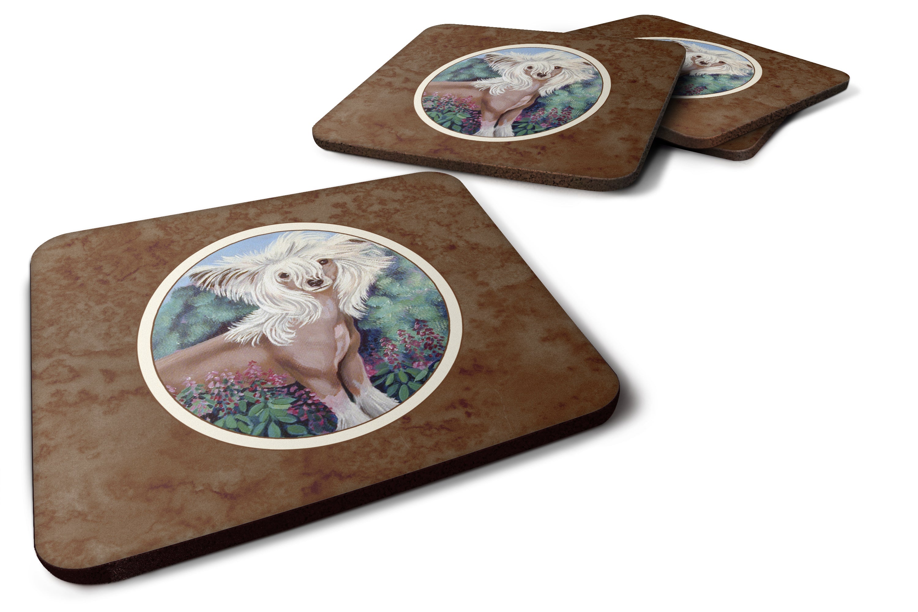 Chinese Crested Foam Coasters Set of 4 Cup Coasters for Indoor Outdoor, Tabletop Protection, Anti Slip, Mouse pad Material