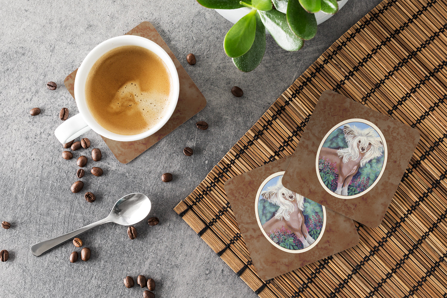Chinese Crested Foam Coasters Set of 4 Cup Coasters for Indoor Outdoor, Tabletop Protection, Anti Slip, Mouse pad Material