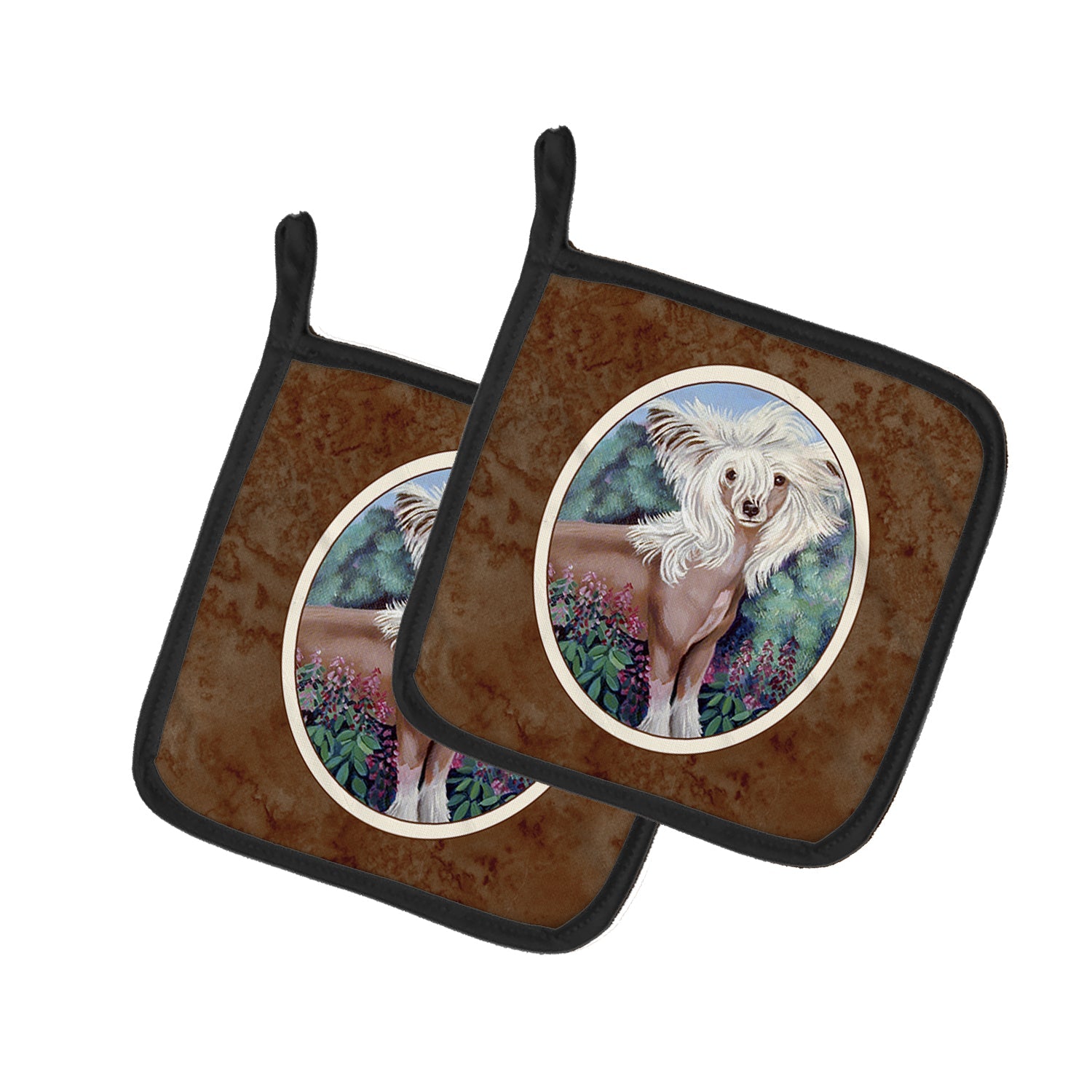 Chinese Crested Pot Holder Set of 2 Heat Resistant Quilted Hot Pads 7.5 x 7.5 Inch, Insulated Kitchen Trivets for Cooking & Baking