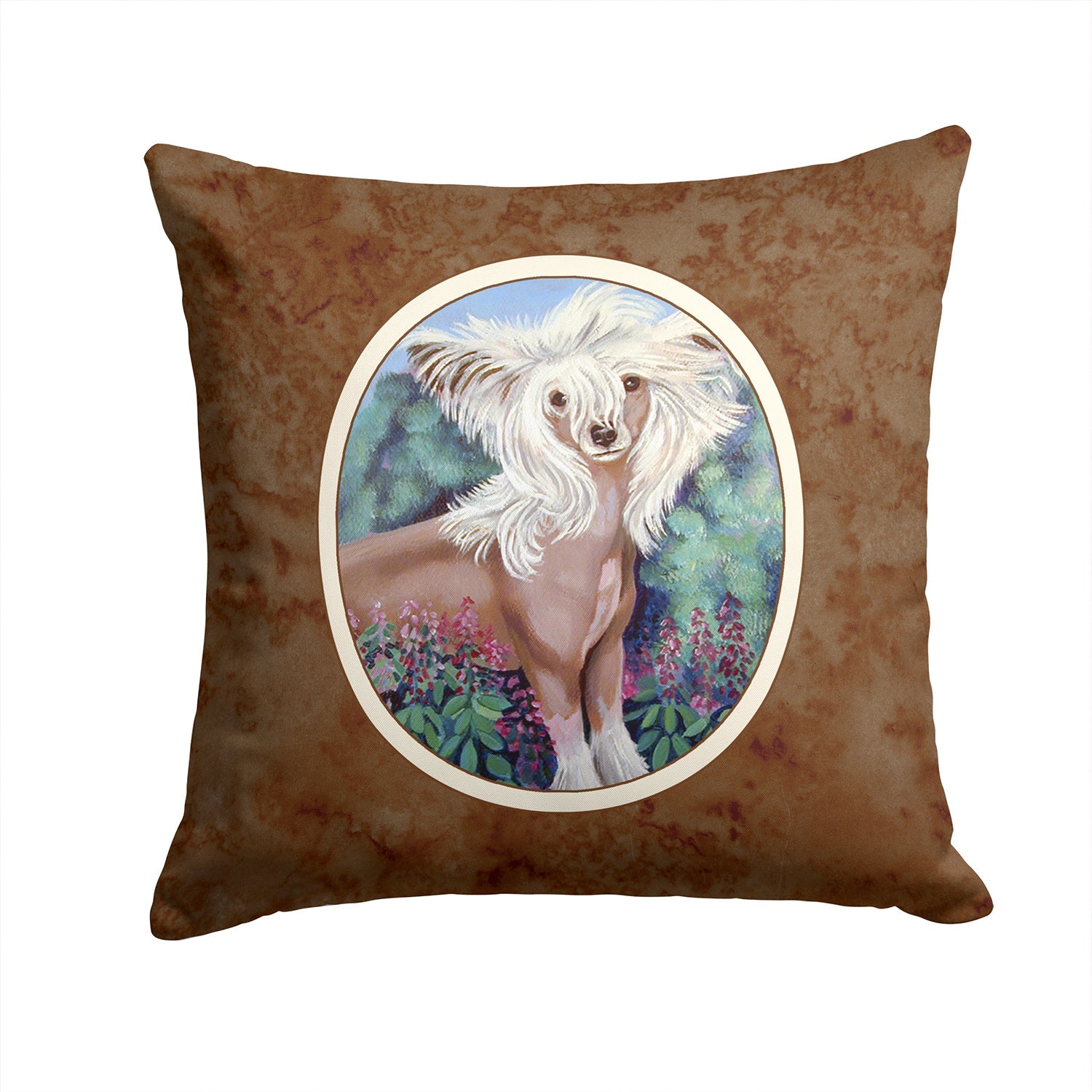 Chinese Crested Decorative Throw Pillow 14x14 Indoor Outdoor Accent Cushion, Fabric Cover with Insert for Sofa, Bed, Porch & Living Room