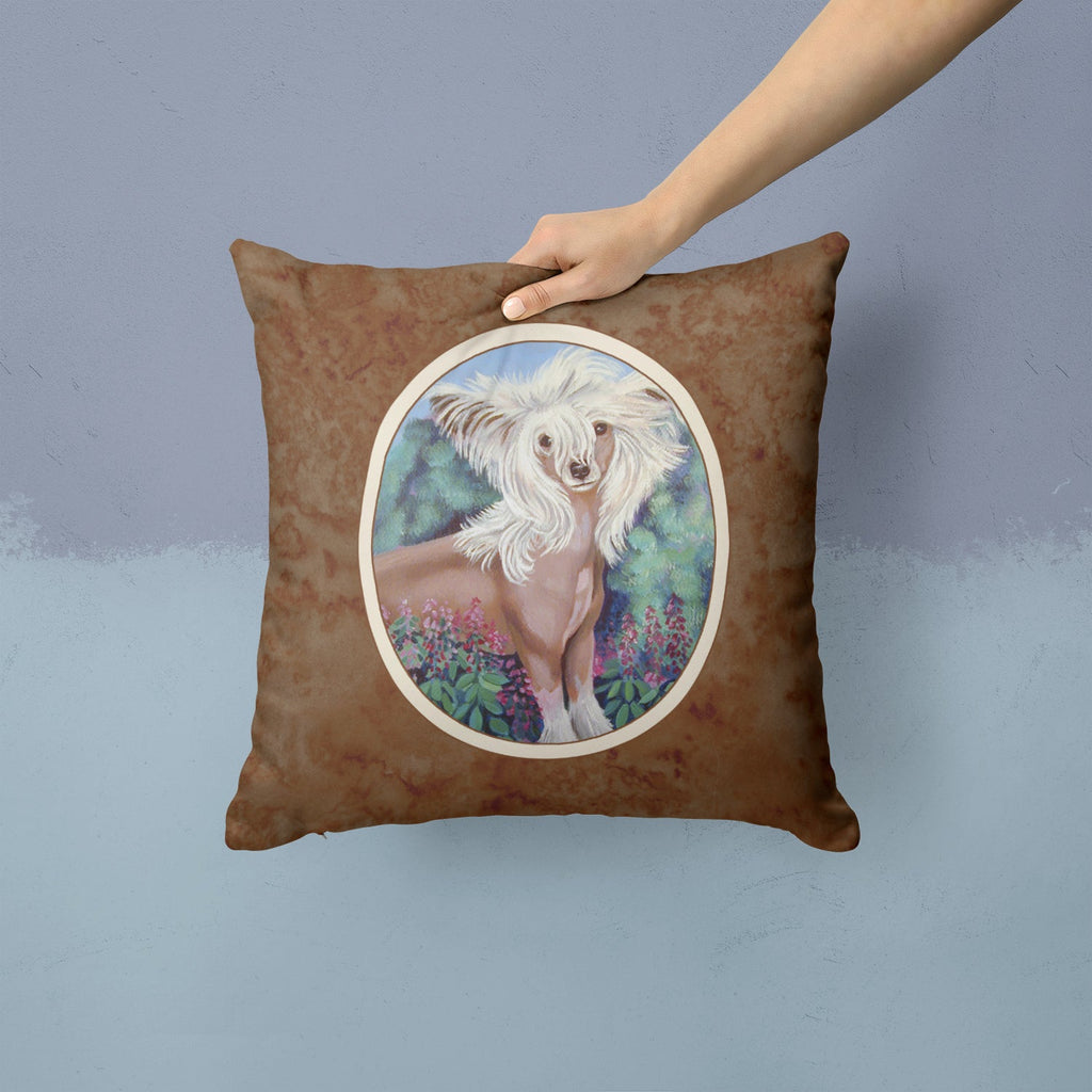 Chinese Crested Decorative Throw Pillow 14x14 Indoor Outdoor Accent Cushion, Fabric Cover with Insert for Sofa, Bed, Porch & Living Room