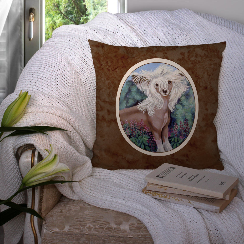 Chinese Crested Decorative Throw Pillow 14x14 Indoor Outdoor Accent Cushion, Fabric Cover with Insert for Sofa, Bed, Porch & Living Room