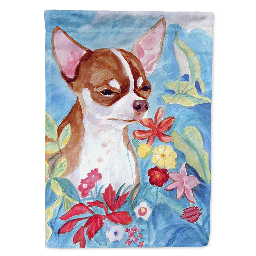 Chihuahua in flowers House Flag 28x40 Porch Sleeve Pole Decorative Outside Yard Banner Artwork Wall Hanging, Polyester