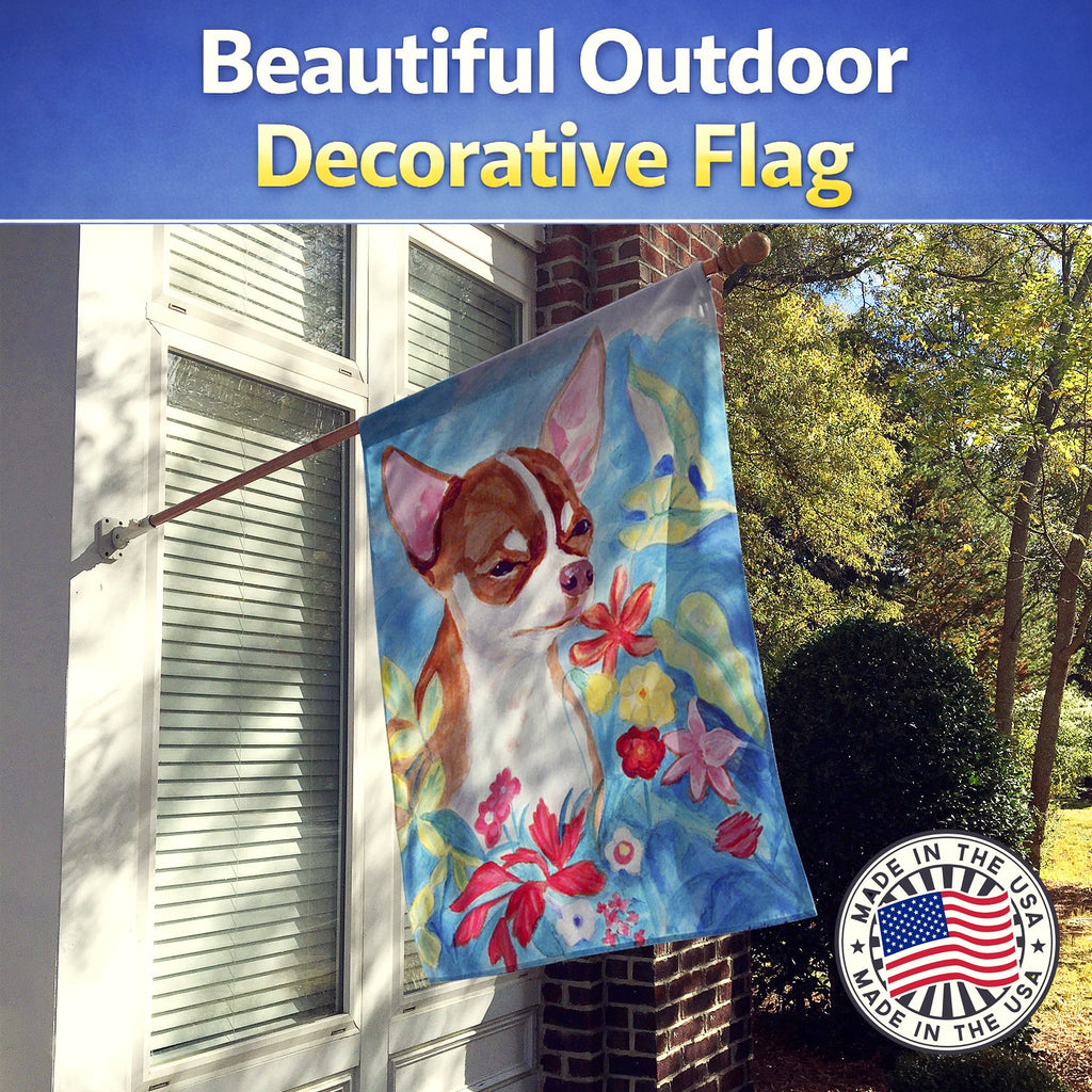 Chihuahua in flowers House Flag 28x40 Porch Sleeve Pole Decorative Outside Yard Banner Artwork Wall Hanging, Polyester