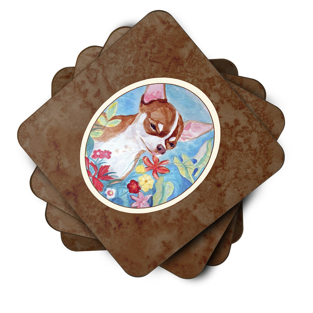 Chihuahua in flowers Foam Coasters Set of 4 Cup Coasters for Indoor Outdoor, Tabletop Protection, Anti Slip, Mouse pad Material