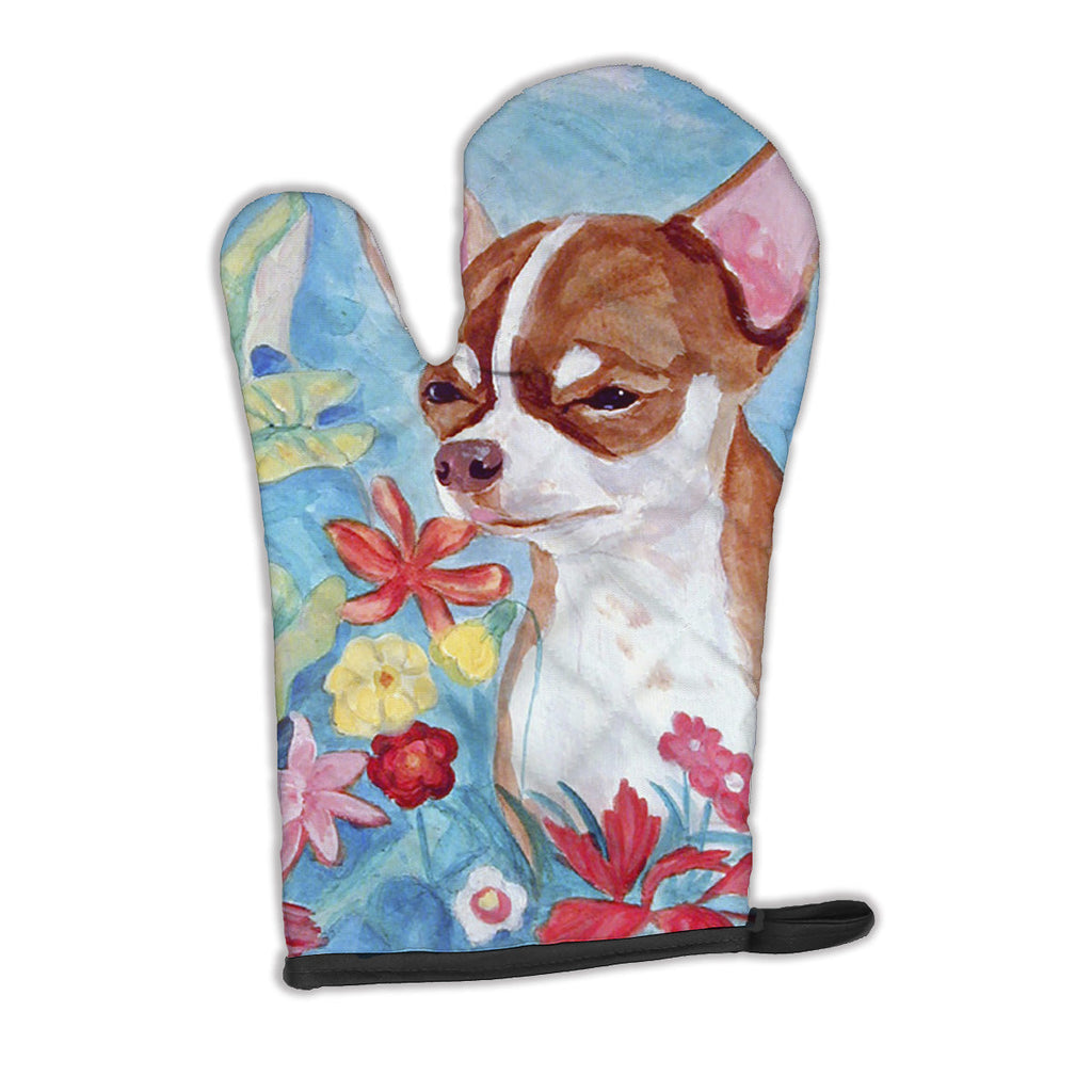 Chihuahua in flowers Oven Mitt Heat Resistant Thick Oven Mitt for Hot Pans and Oven, Kitchen Mitt Protect Hands, Cooking Baking Glove