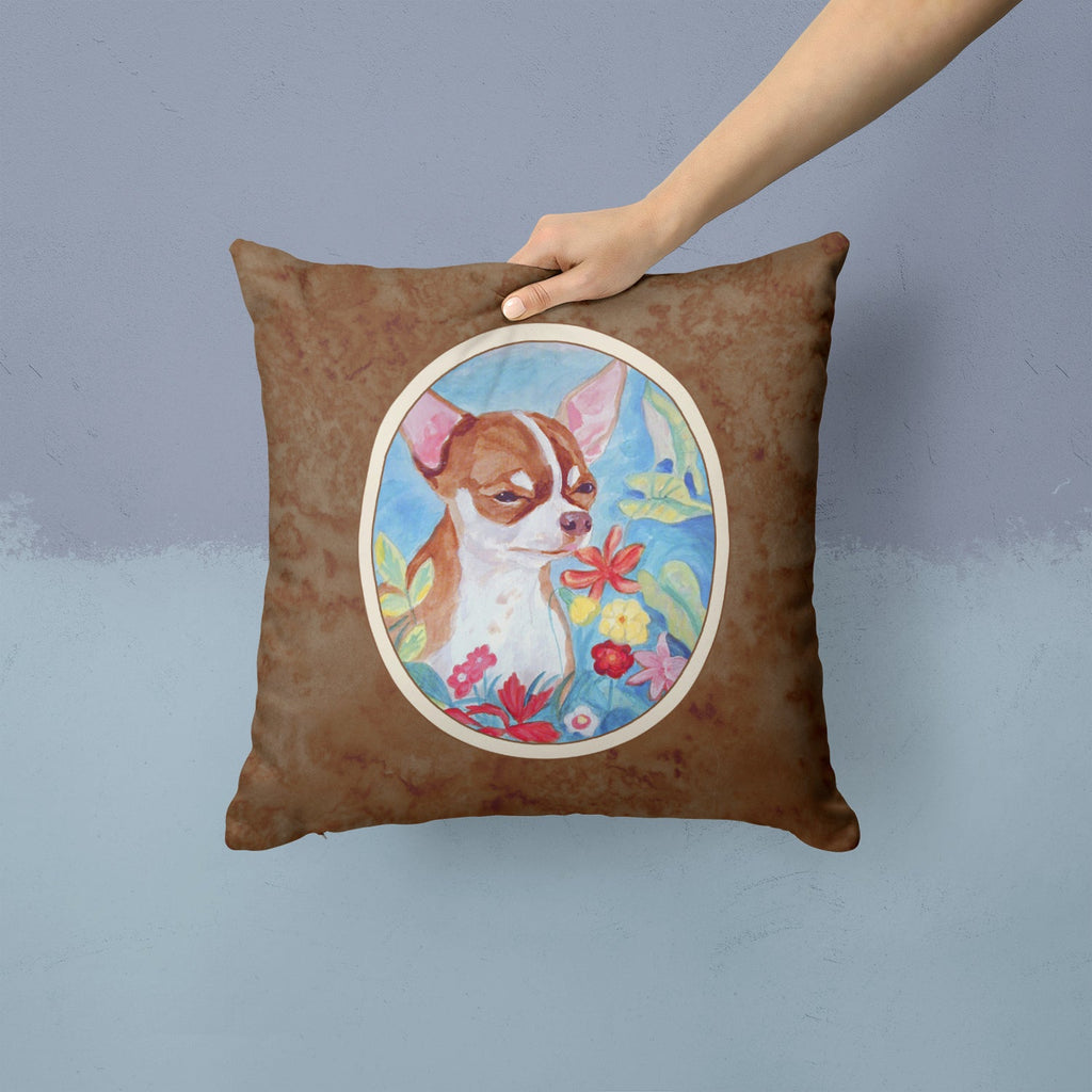 Chihuahua in flowers Decorative Throw Pillow 14x14 Indoor Outdoor Accent Cushion, Fabric Cover with Insert for Sofa, Bed, Porch & Living Room