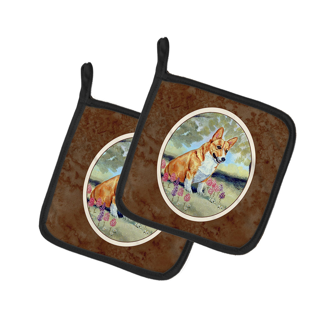 Corgi Pot Holder Set of 2 Heat Resistant Quilted Hot Pads 7.5 x 7.5 Inch, Insulated Kitchen Trivets for Cooking & Baking
