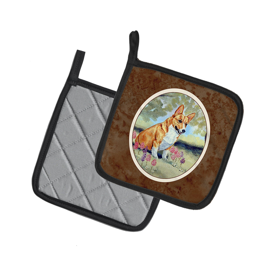 Corgi Pot Holder Set of 2 Heat Resistant Quilted Hot Pads 7.5 x 7.5 Inch, Insulated Kitchen Trivets for Cooking & Baking