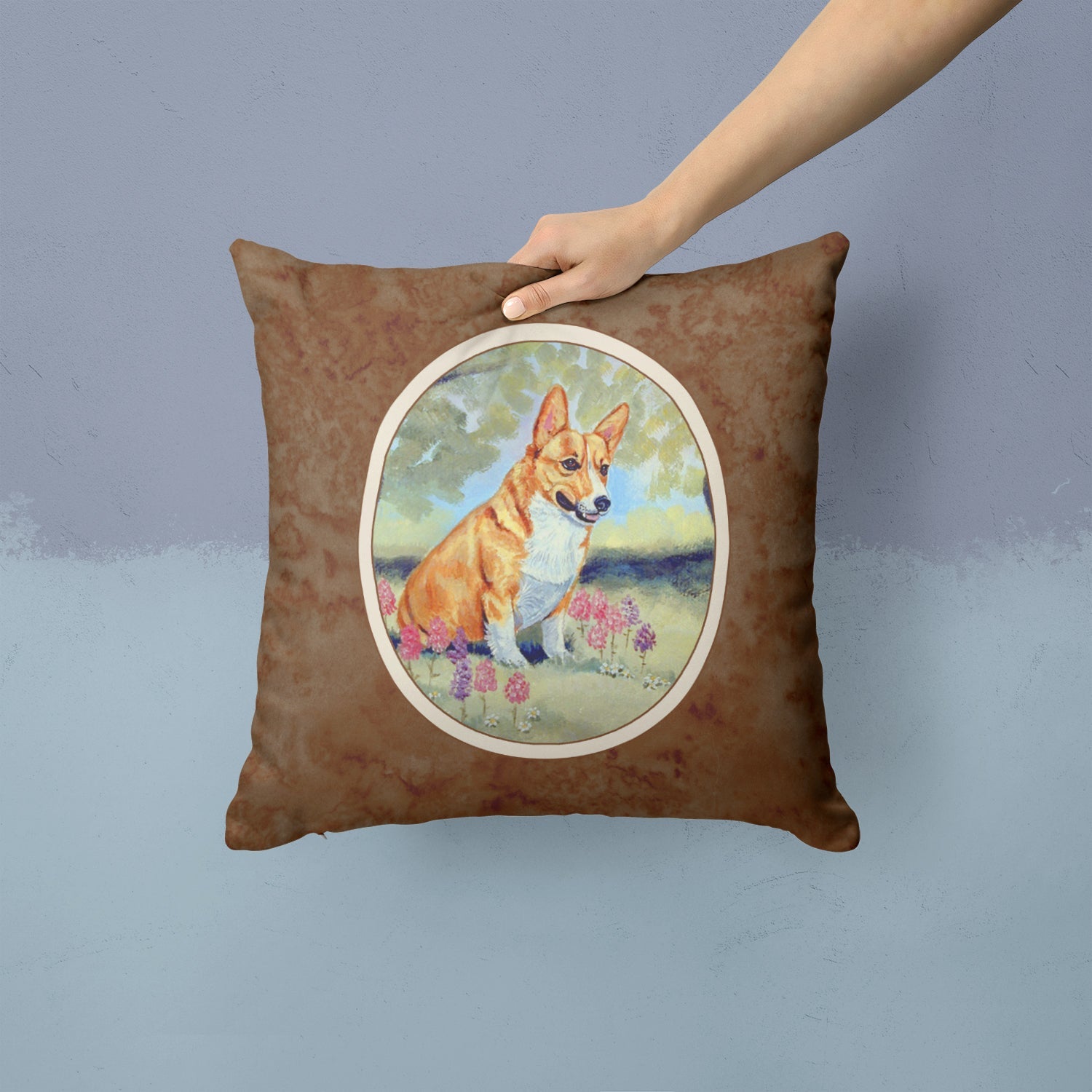 Corgi Decorative Throw Pillow 14x14 Indoor Outdoor Accent Cushion, Fabric Cover with Insert for Sofa, Bed, Porch & Living Room