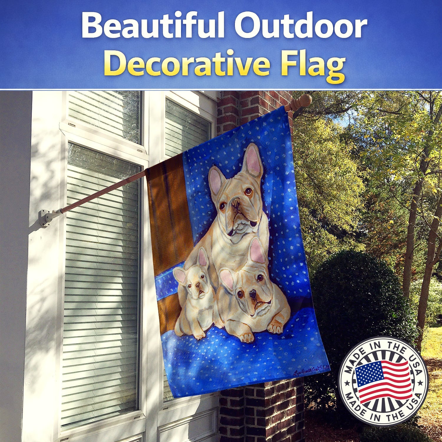 French Bulldog Momma's Love House Flag 28x40 Porch Sleeve Pole Decorative Outside Yard Banner Artwork Wall Hanging, Polyester
