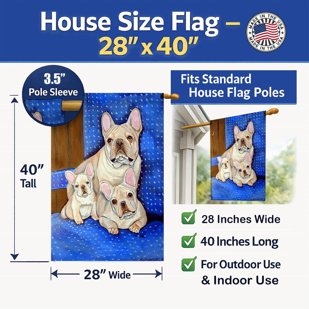 French Bulldog Momma's Love House Flag 28x40 Porch Sleeve Pole Decorative Outside Yard Banner Artwork Wall Hanging, Polyester