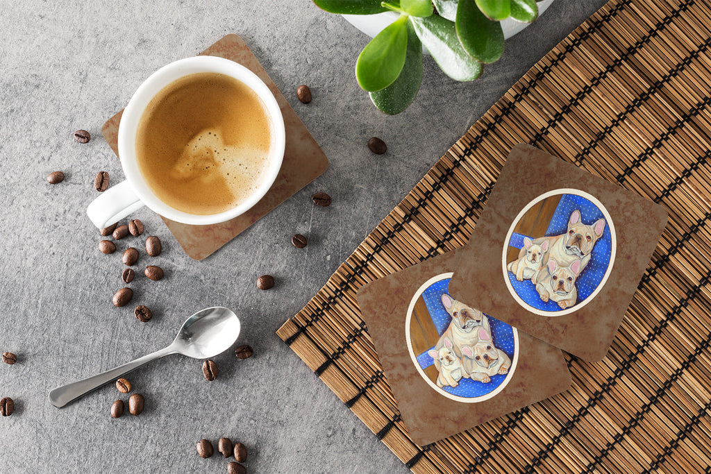 French Bulldog Momma's Love Foam Coasters Set of 4 Cup Coasters for Indoor Outdoor, Tabletop Protection, Anti Slip, Mouse pad Material