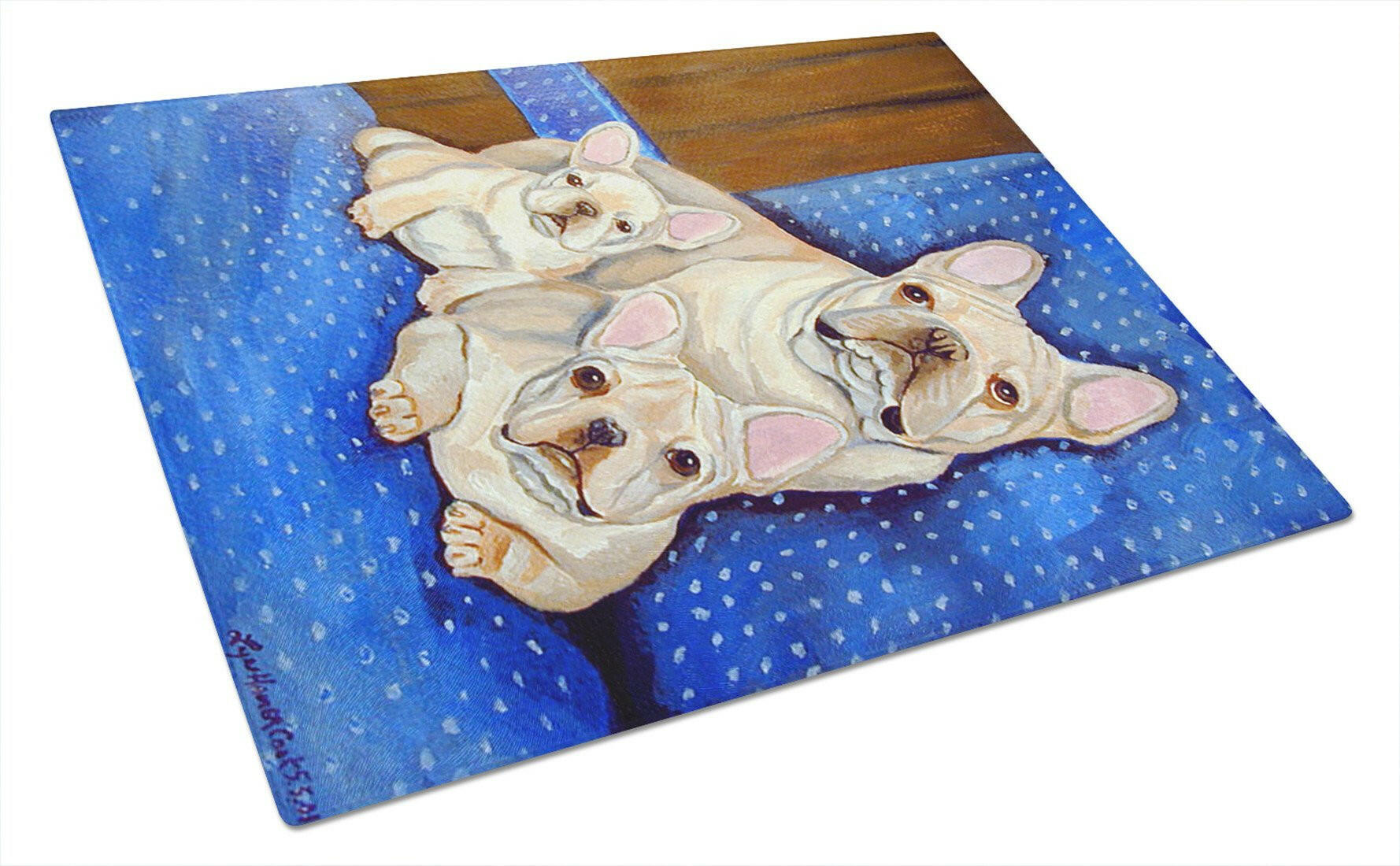 French Bulldog Momma's Love Cutting Board Tempered Glass Kitchen Cutting Surface, Heat Resistant Chopping, Non-Slip Feet, Food Prep & Serving