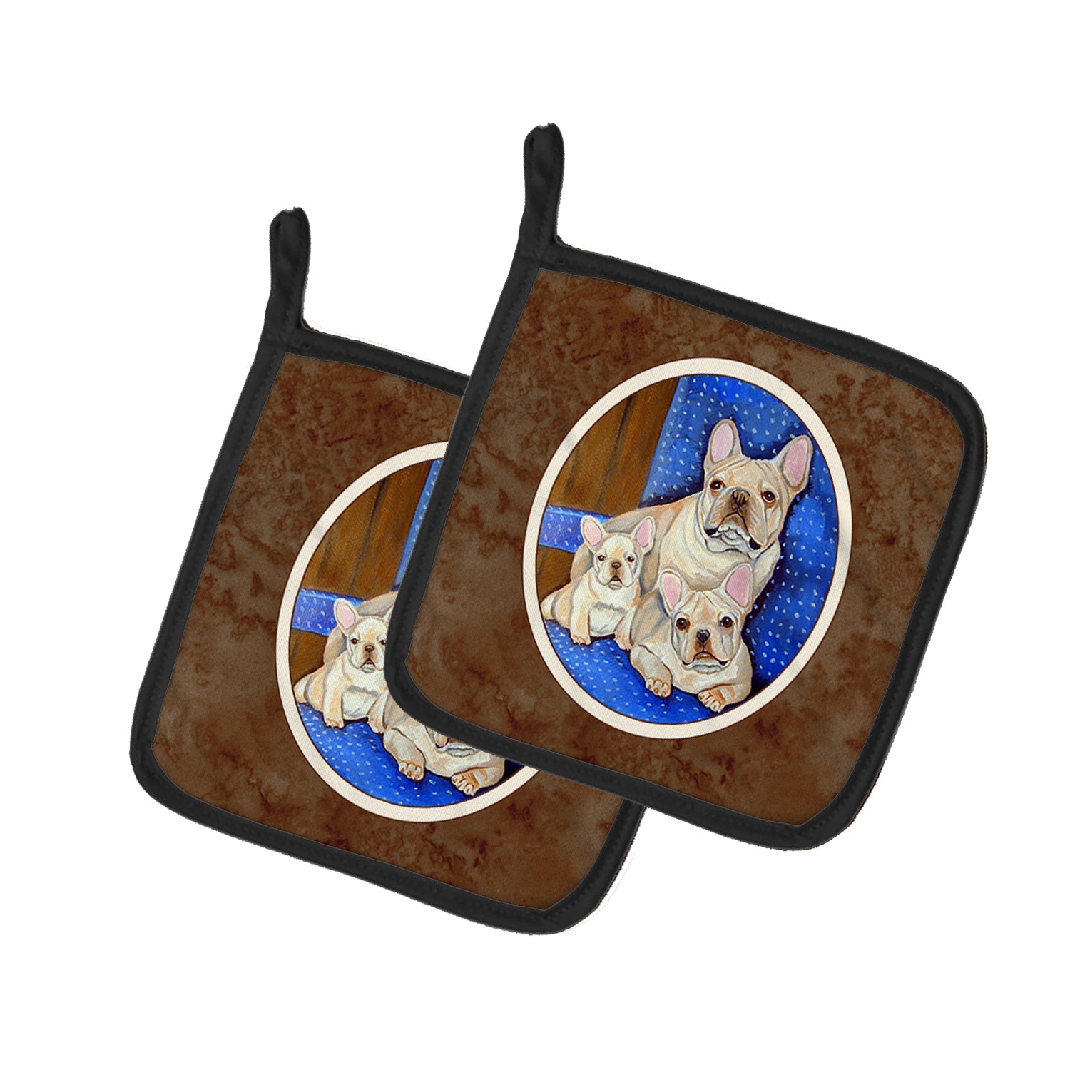 French Bulldog Momma's Love Pot Holder Set of 2 Heat Resistant Quilted Hot Pads 7.5 x 7.5 Inch, Insulated Kitchen Trivets for Cooking & Baking