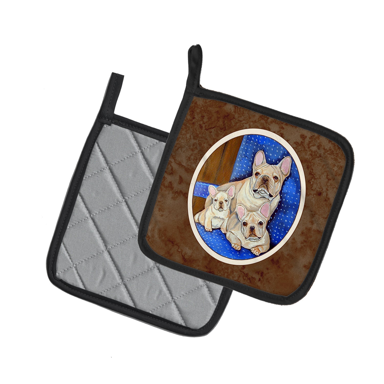 French Bulldog Momma's Love Pot Holder Set of 2 Heat Resistant Quilted Hot Pads 7.5 x 7.5 Inch, Insulated Kitchen Trivets for Cooking & Baking