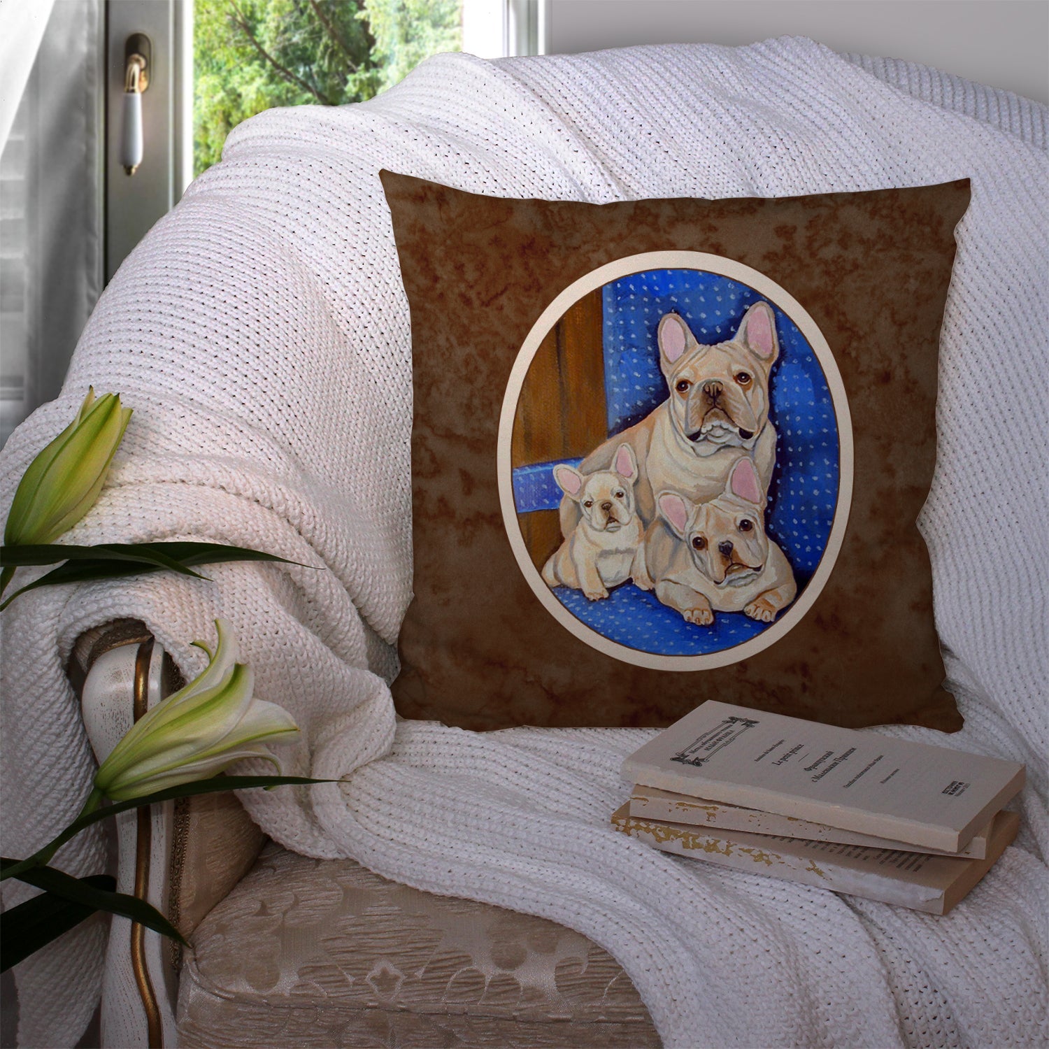 French Bulldog Momma's Love Decorative Throw Pillow 14x14 Indoor Outdoor Accent Cushion, Fabric Cover with Insert for Sofa, Bed, Porch & Living Room