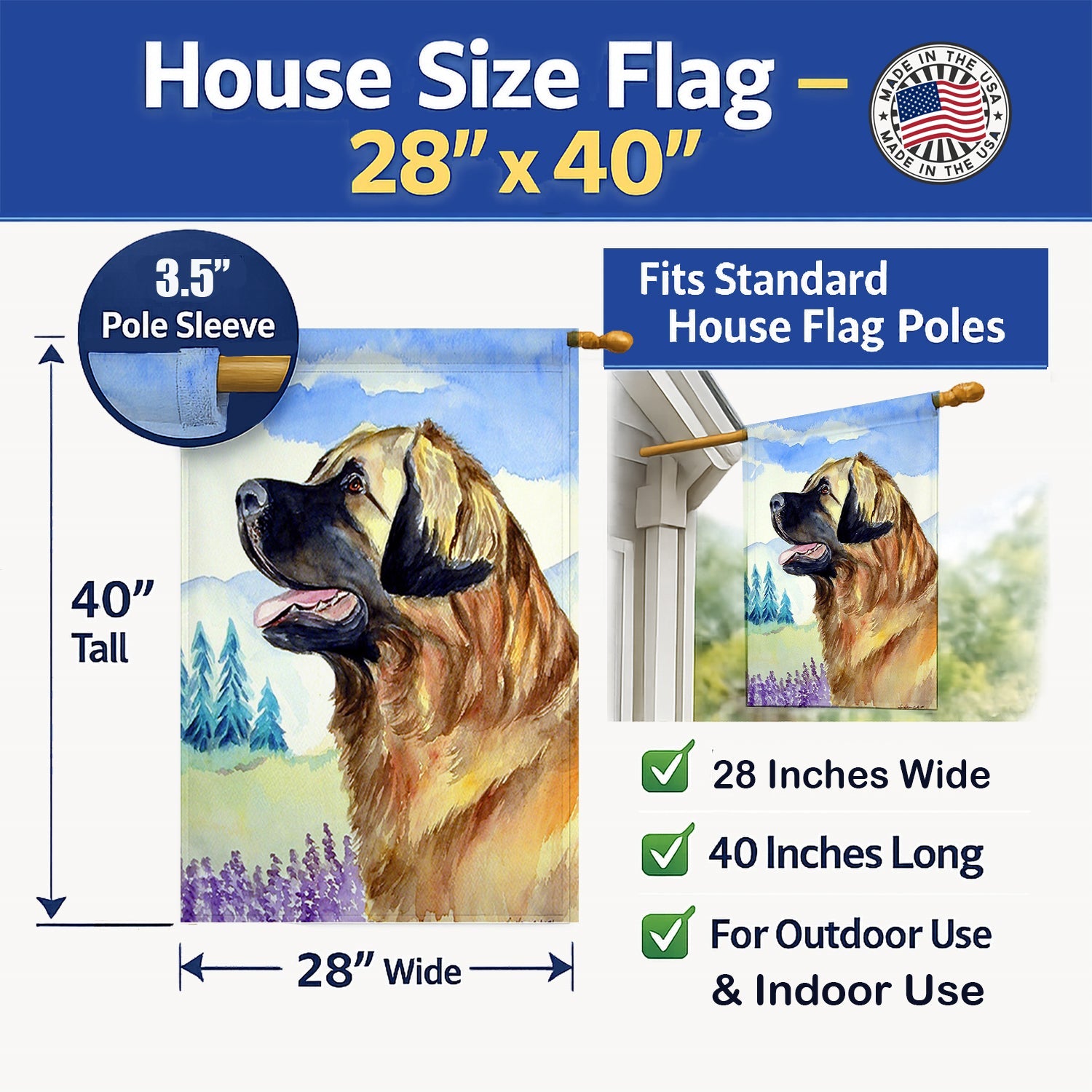 Leonberger House Flag 28x40 Porch Sleeve Pole Decorative Outside Yard Banner Artwork Wall Hanging, Polyester