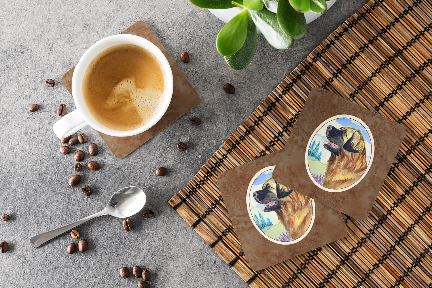 Leonberger Foam Coasters Set of 4 Cup Coasters for Indoor Outdoor, Tabletop Protection, Anti Slip, Mouse pad Material