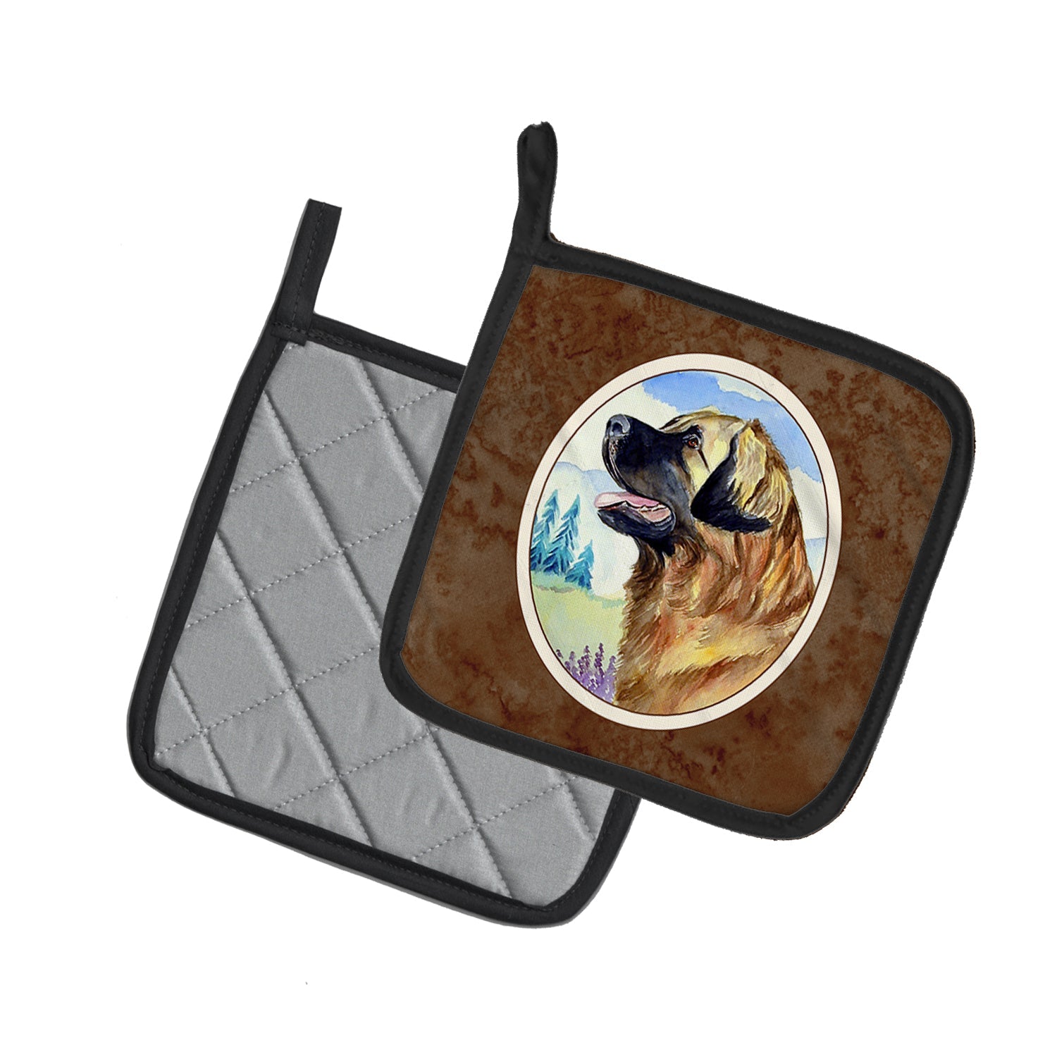 Leonberger Pot Holder Set of 2 Heat Resistant Quilted Hot Pads 7.5 x 7.5 Inch, Insulated Kitchen Trivets for Cooking & Baking