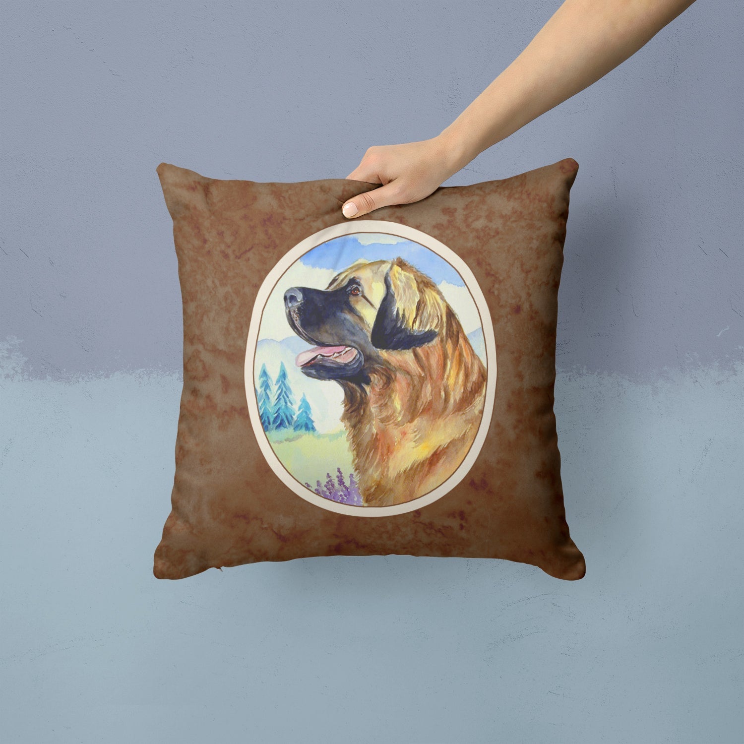Leonberger Decorative Throw Pillow 14x14 Indoor Outdoor Accent Cushion, Fabric Cover with Insert for Sofa, Bed, Porch & Living Room