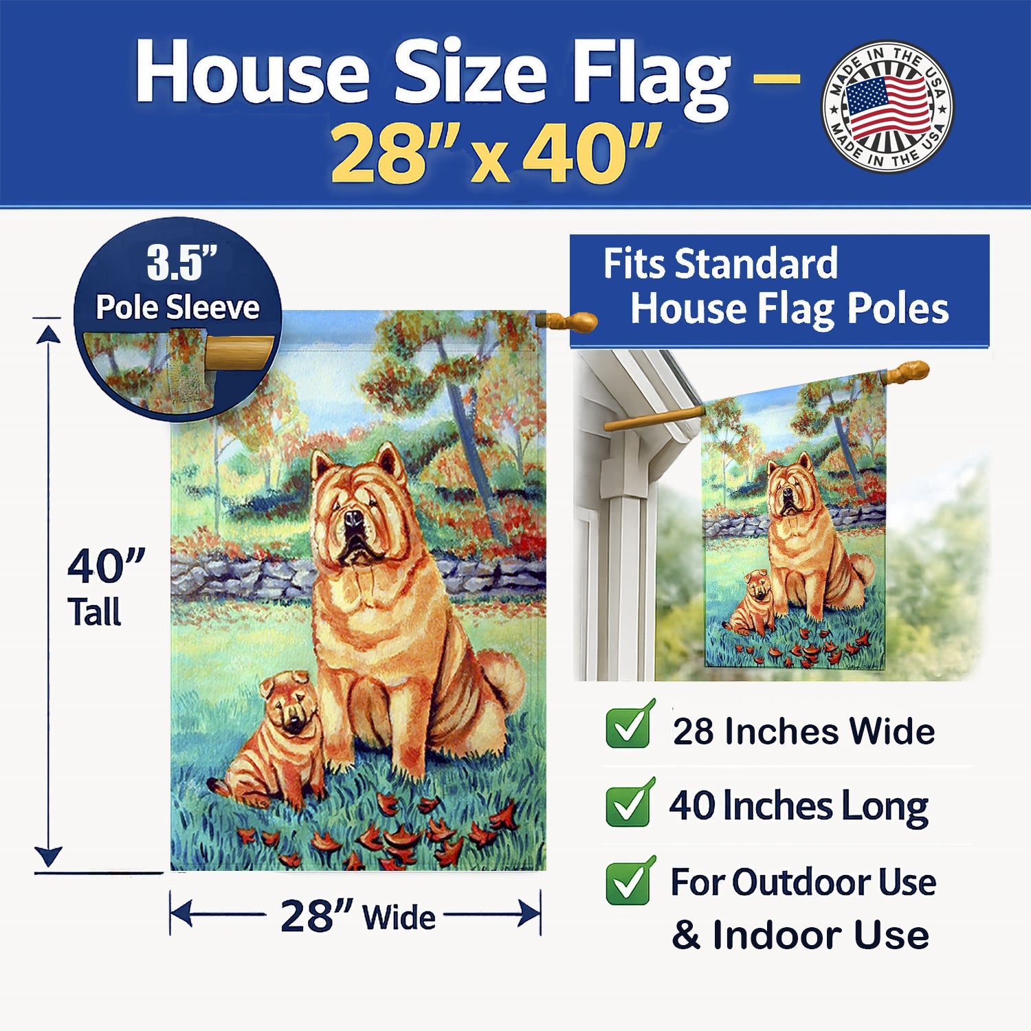 Chow Chow Momma's Love House Flag 28x40 Porch Sleeve Pole Decorative Outside Yard Banner Artwork Wall Hanging, Polyester