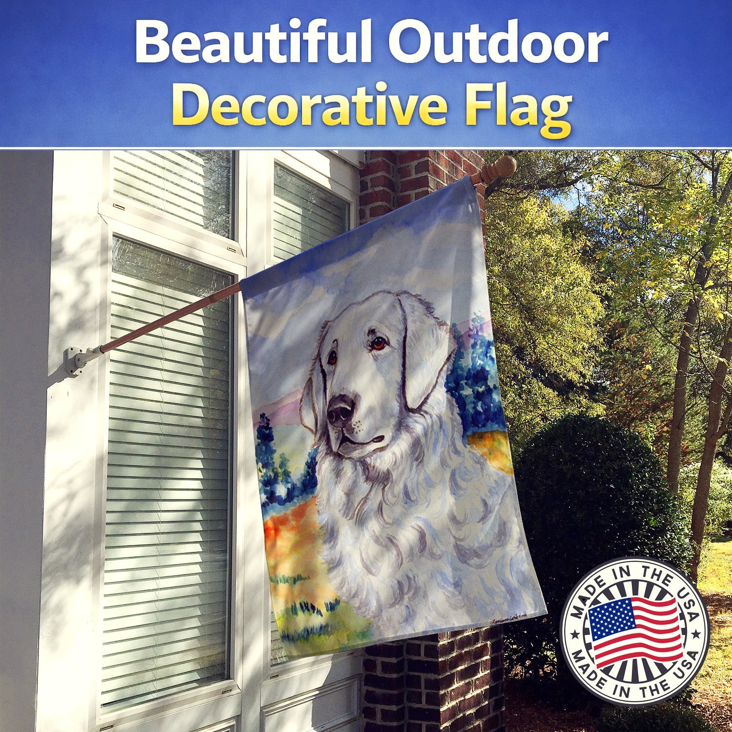 Kuvasz House Flag 28x40 Porch Sleeve Pole Decorative Outside Yard Banner Artwork Wall Hanging, Polyester