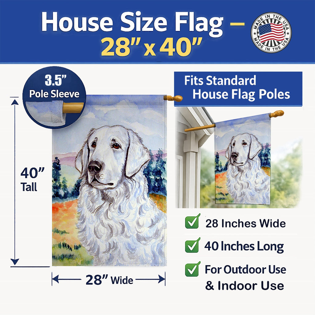 Kuvasz House Flag 28x40 Porch Sleeve Pole Decorative Outside Yard Banner Artwork Wall Hanging, Polyester