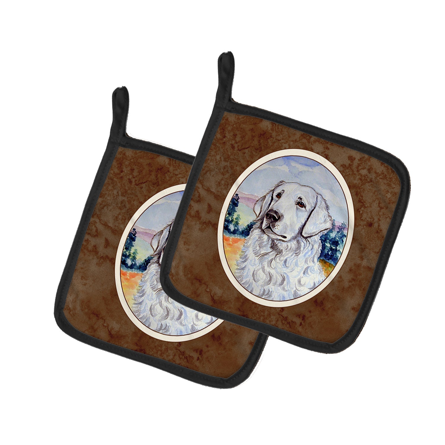 Kuvasz Pot Holder Set of 2 Heat Resistant Quilted Hot Pads 7.5 x 7.5 Inch, Insulated Kitchen Trivets for Cooking & Baking
